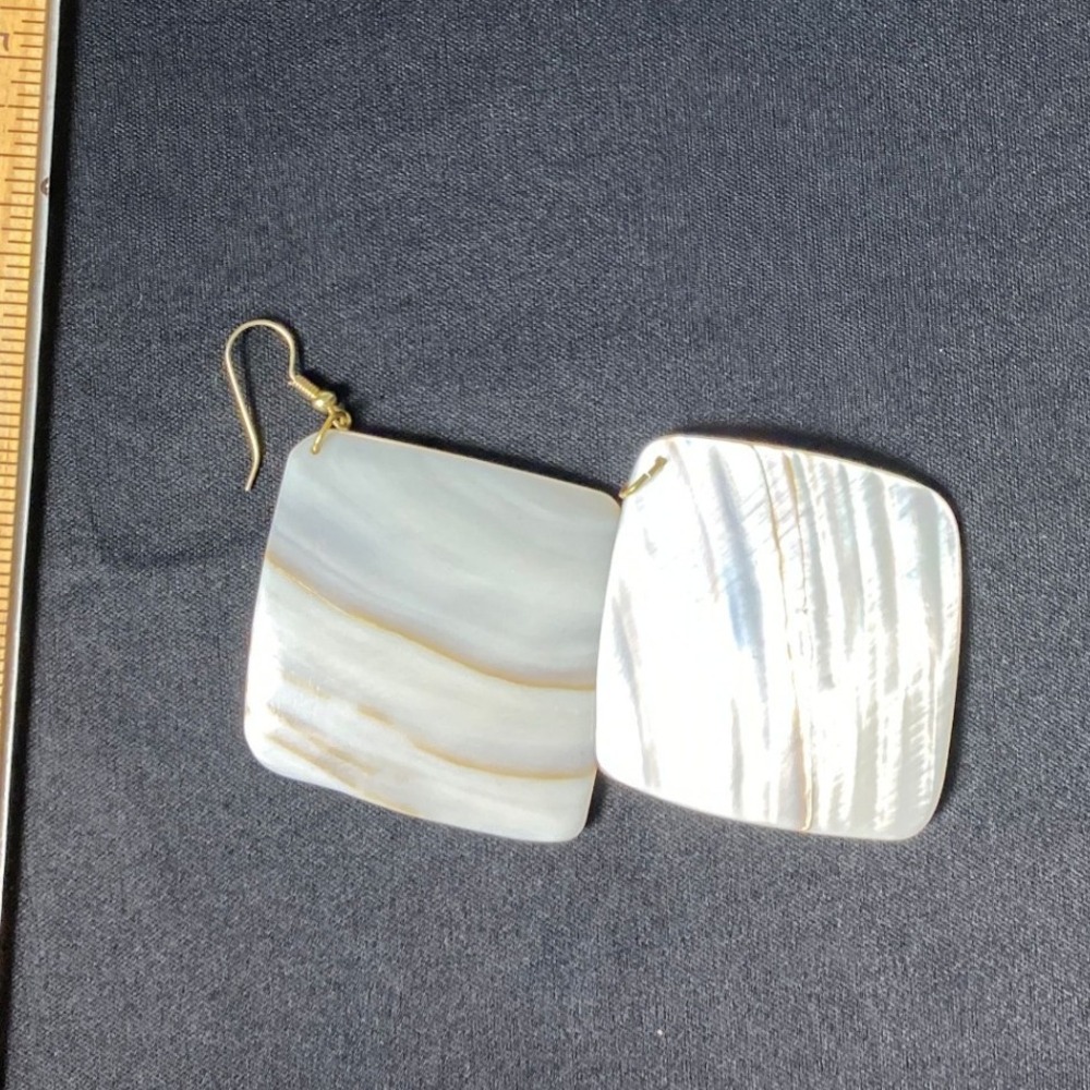 Natural Mother of Pearl Square Dangle Earrings Unique Boho Chic